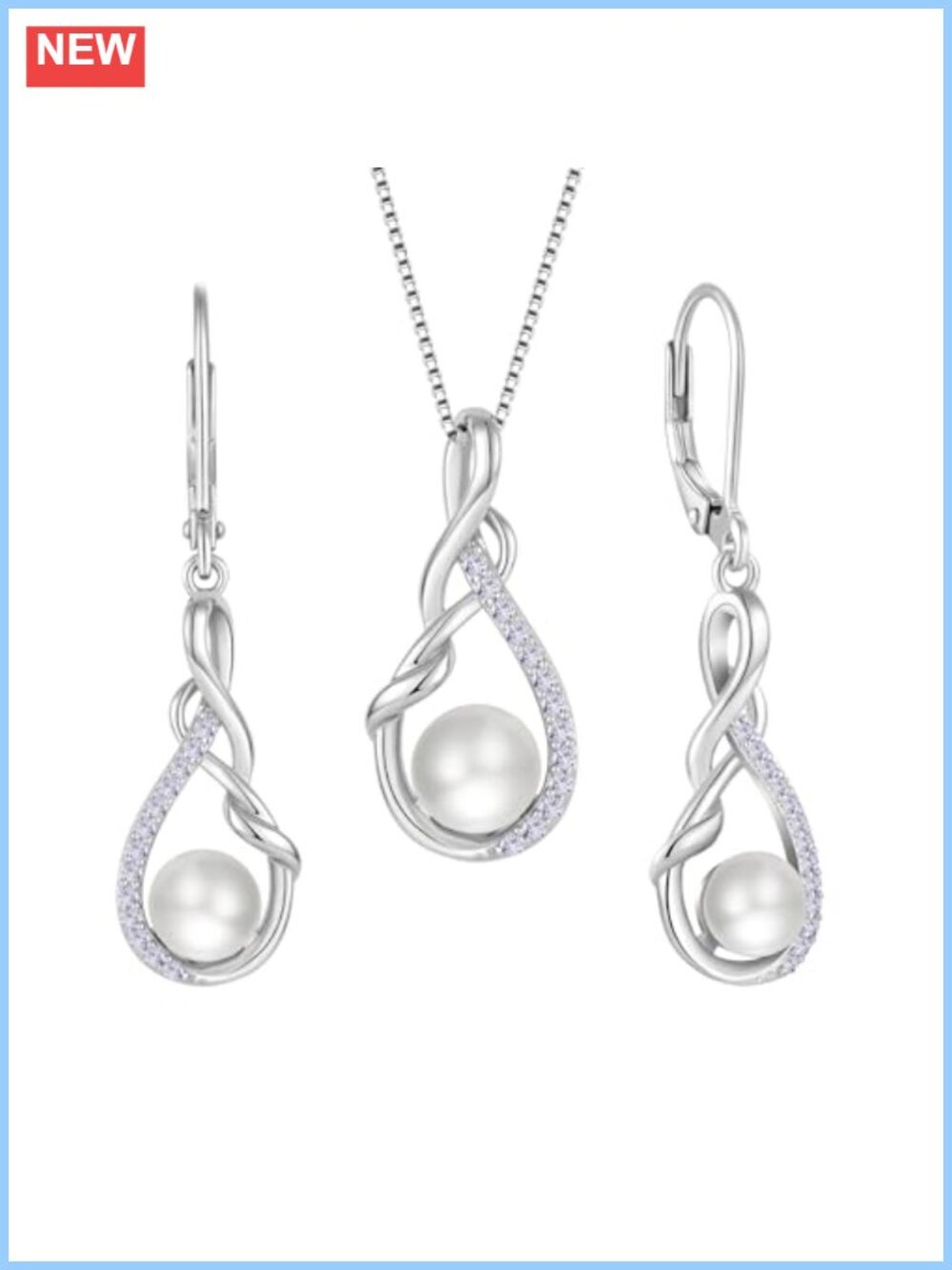 Sterling Silver Pearl Necklace Earrings Set Created Alexandrite Pendant 18k